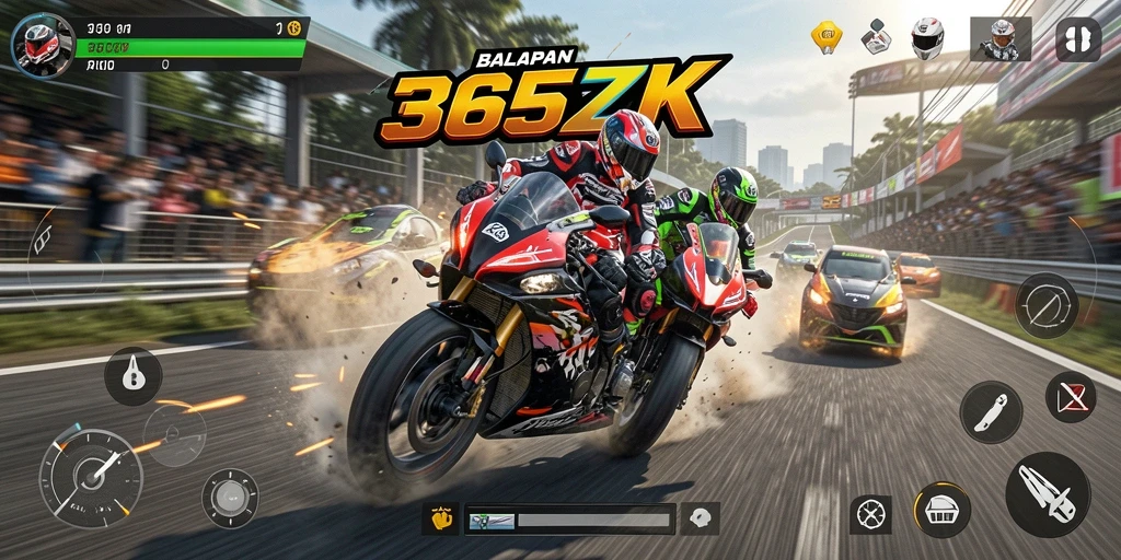 Tampilan gameplay seru dari balapan motor di 365ZK.