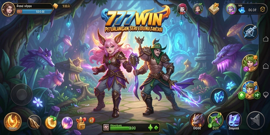 Tangkapan layar gameplay <strong>777WIN</strong> menampilkan karakter menjelajahi dunia fantasi.
