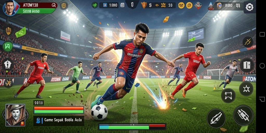 Gameplay menarik ATOM138 dengan aksi sepak bola yang mendebarkan.