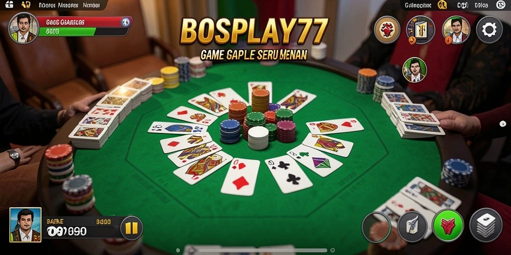 Tampilan gameplay seru BOSPLAY77 saat bermain Gaple dengan teman.