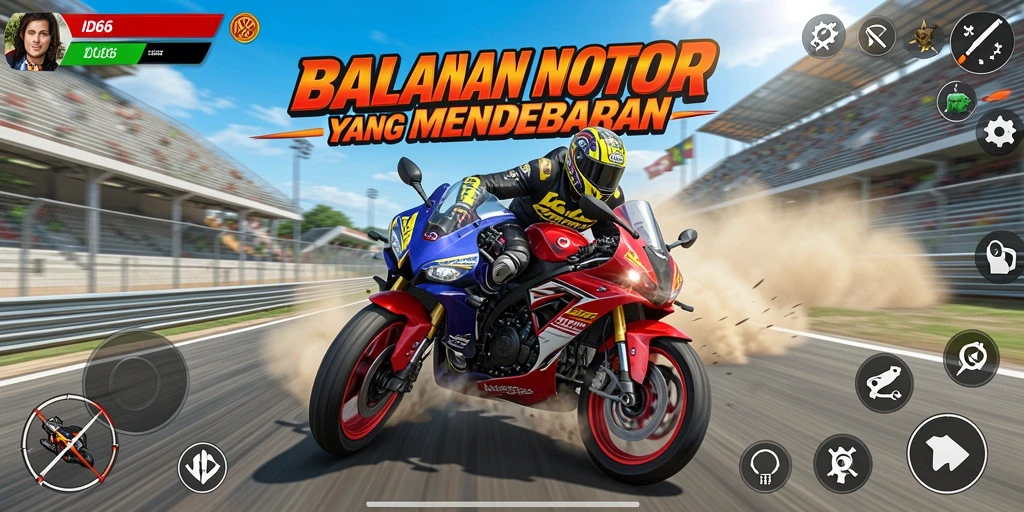 Tampilan gameplay seru di ID66 dengan balapan motor yang menantang.