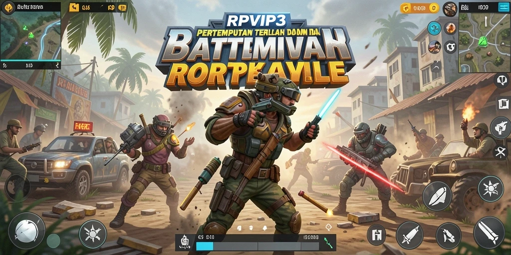 Tampilan gameplay seru RPVIP3 dengan pertempuran intens di arena Battle Royale.