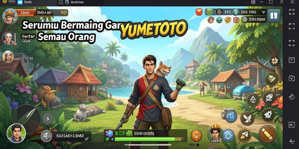 Screenshot utama YUMETOTO menampilkan gameplay yang ceria dan interaktif.
