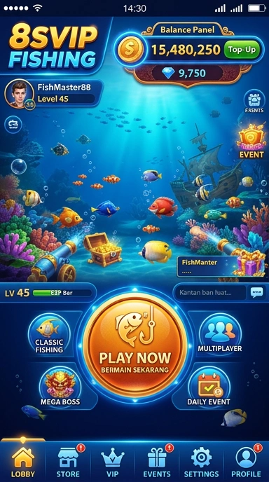 Tampilan utama aplikasi 8svip dengan navigasi yang mudah.